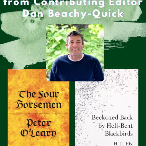 A photograph of Dan Beachy-Quick and pictures of two books he's reviewed.